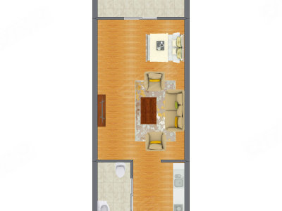 1室1厅 46.77平米户型图