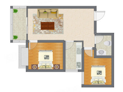 2室1厅 65.00平米户型图