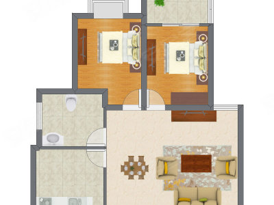 2室1厅 60.26平米户型图