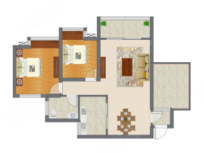 2室2厅 80.48平米户型图