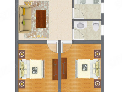 2室1厅 53.90平米户型图