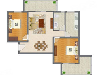 2室2厅 103.69平米户型图