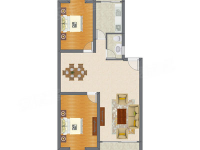 2室2厅 106.20平米户型图