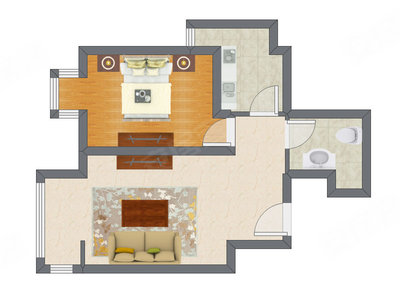 1室1厅 65.40平米户型图