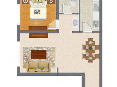 1室2厅 56.61平米户型图