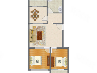 2室1厅 85.43平米户型图