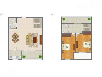 2室2厅 64.32平米户型图
