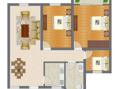 3室1厅 76.31平米