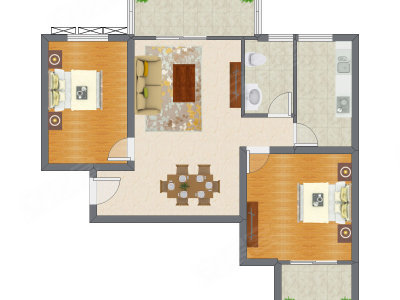 2室1厅 94.34平米户型图