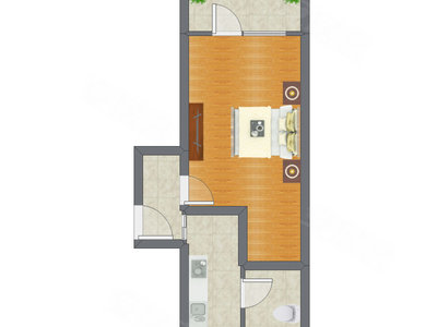 1室0厅 43.98平米户型图