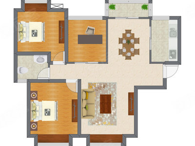 2室1厅 98.36平米户型图