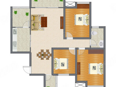 3室2厅 91.61平米户型图