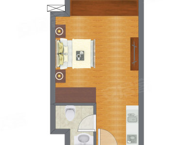 1室1厅 36.04平米户型图
