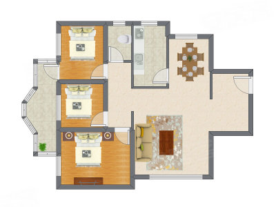 3室2厅 90.13平米户型图