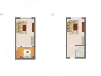 1室2厅 51.55平米户型图