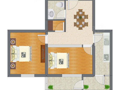 2室1厅 72.84平米户型图