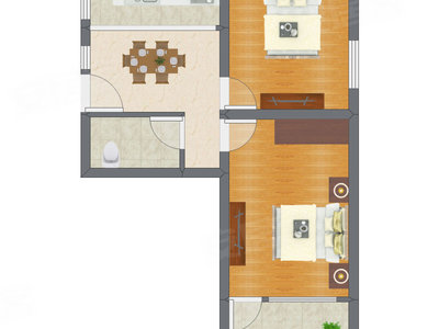 2室1厅 64.41平米