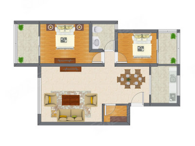 2室2厅 106.06平米户型图