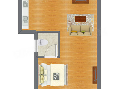 1室1厅 52.40平米户型图