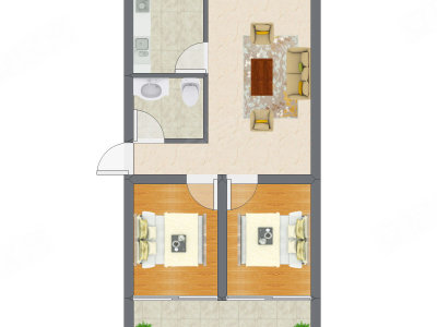 2室1厅 41.87平米户型图