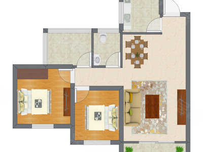 2室2厅 54.36平米户型图