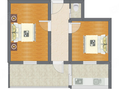 2室1厅 45.91平米