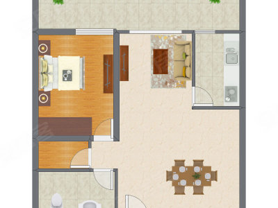 1室1厅 70.31平米户型图
