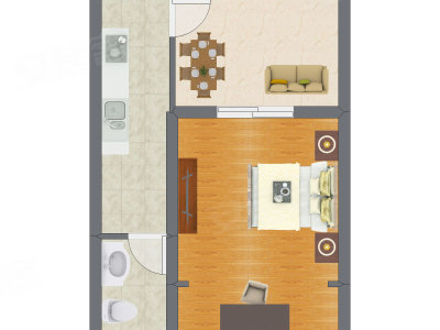 1室1厅 38.21平米户型图