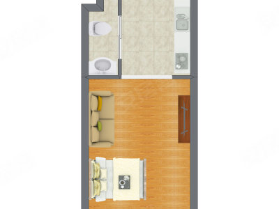 1室1厅 37.34平米户型图