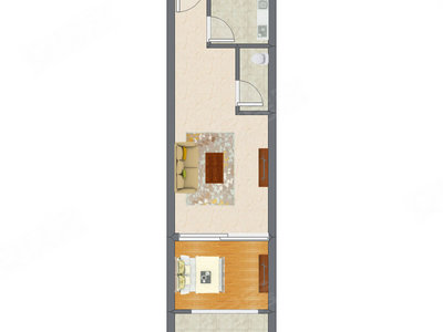 1室1厅 44.88平米户型图