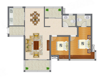 2室2厅 96.54平米户型图