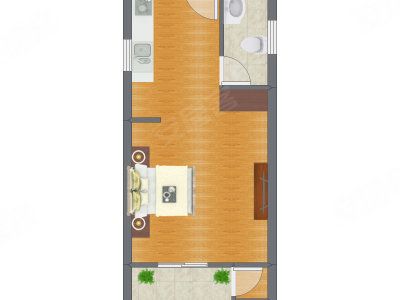 1室1厅 32.17平米户型图
