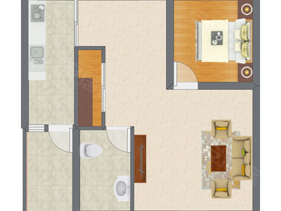 1室1厅 48.02平米户型图