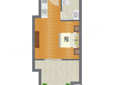 1室0厅 39.54平米户型图