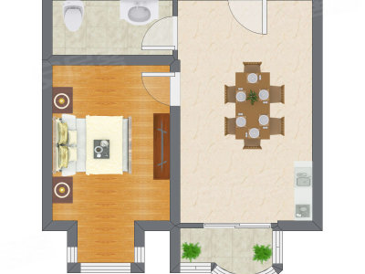 1室1厅 52.88平米户型图