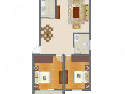 2室2厅 77.48平米户型图