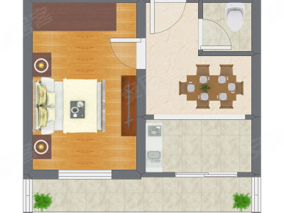 1室1厅 39.69平米户型图