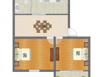 2室1厅 61.04平米