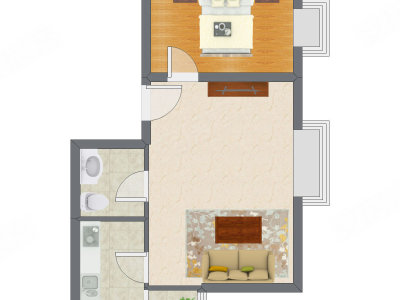 1室1厅 59.47平米户型图