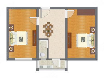 2室1厅 58.45平米户型图