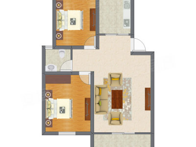 2室1厅 63.75平米户型图