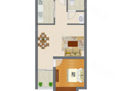 1室2厅 56.38平米户型图