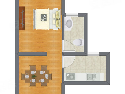1室1厅 27.27平米户型图