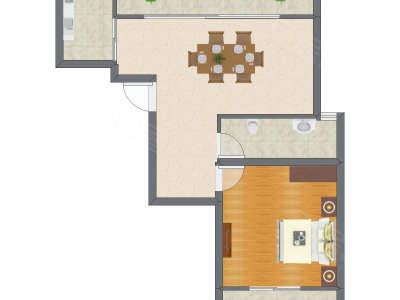 1室1厅 51.91平米户型图