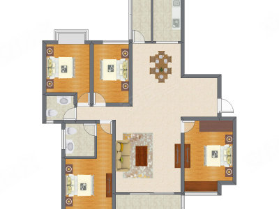 4室2厅 166.53平米户型图