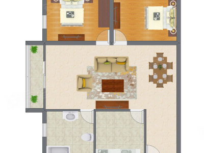 2室1厅 55.30平米