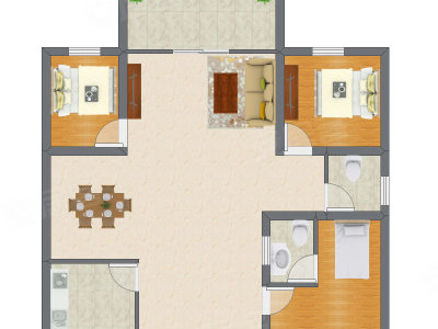 3室1厅 113.00平米
