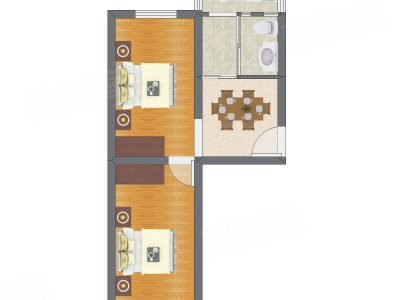 2室1厅 55.76平米户型图