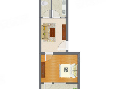 1室1厅 43.63平米户型图