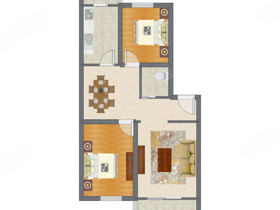 2室2厅 99.64平米户型图